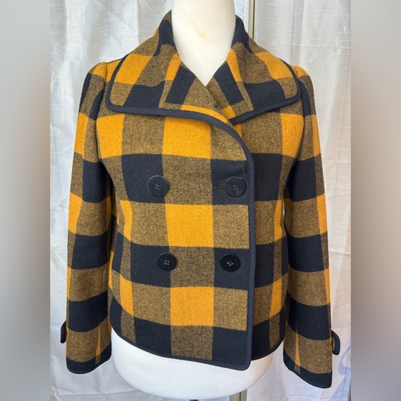 LOFT Black and Orange Checkered Pea Coat wool blend - Picture 11 of 13